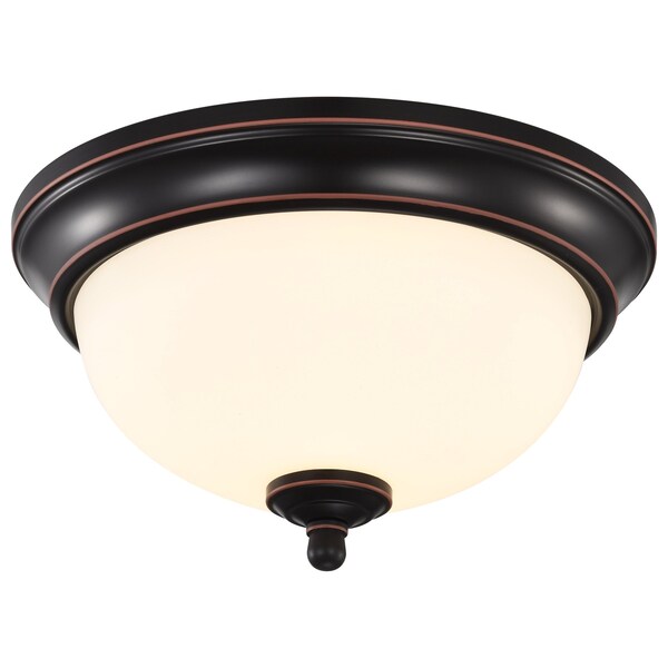 Center Lock 11 Inch LED Flush Mount, 19 Watt, 3000K, Mahogany Bronze Finish, Frosted Glass